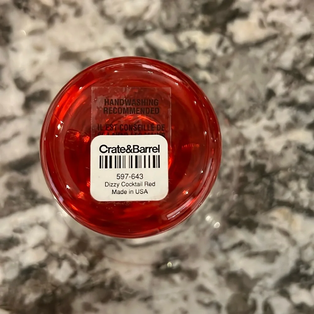 Crate & Barrel Dizzy Red Liquor Cocktail Weighted Glass Red Bottom discontinued